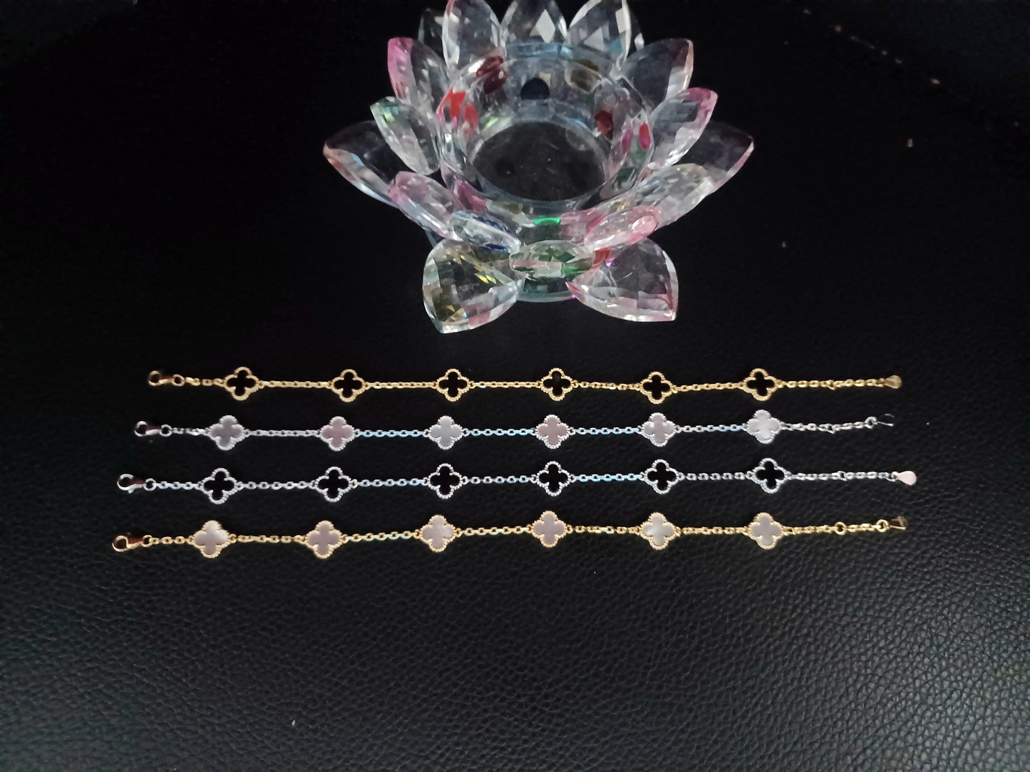 Mother of Pearl Sterling Silver Four Leaf Mini Clover Bracelet - Gift for her USA,UK ,Canada, Australia