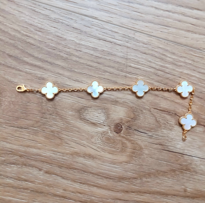 Sterling Silver Four Leaf Black Bracelet