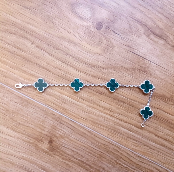 Sterling Silver Four Leaf Black Bracelet