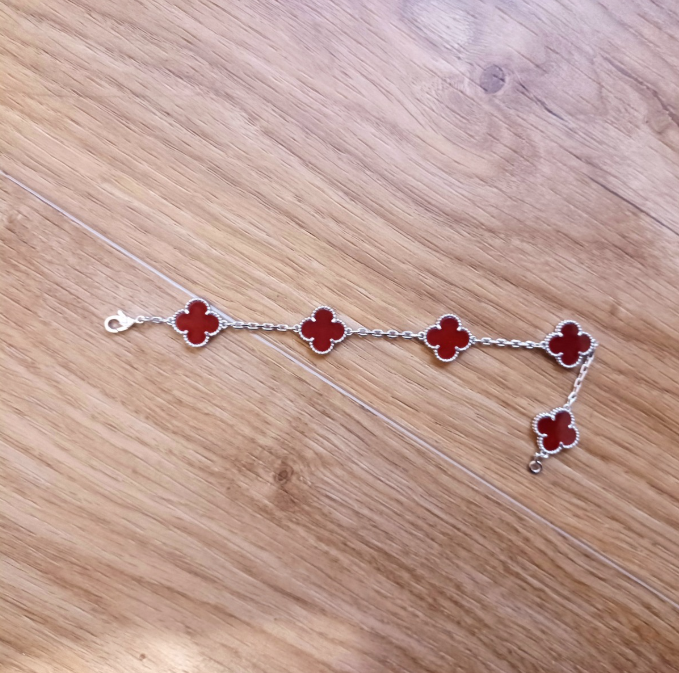 Sterling Silver Four Leaf Black Bracelet