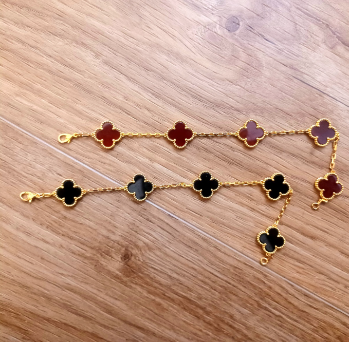Sterling Silver Four Leaf Black Bracelet