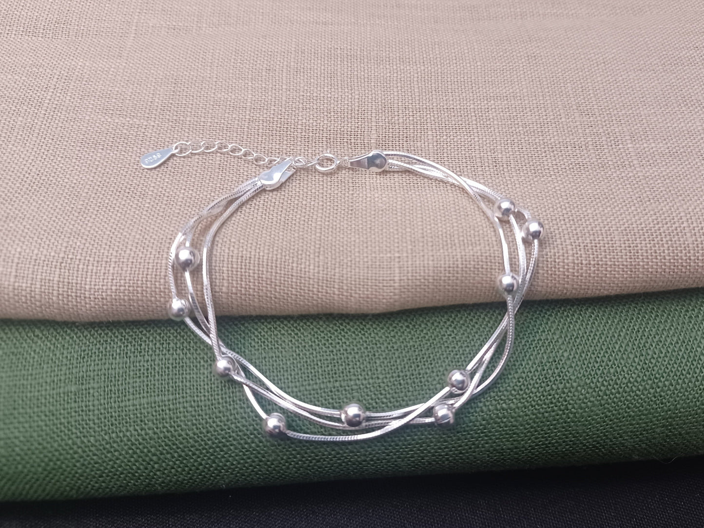 925 Sterling Silver 3 Layer Beaded Bracelet