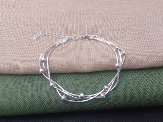 925 Sterling Silver 3 Layer Beaded Bracelet