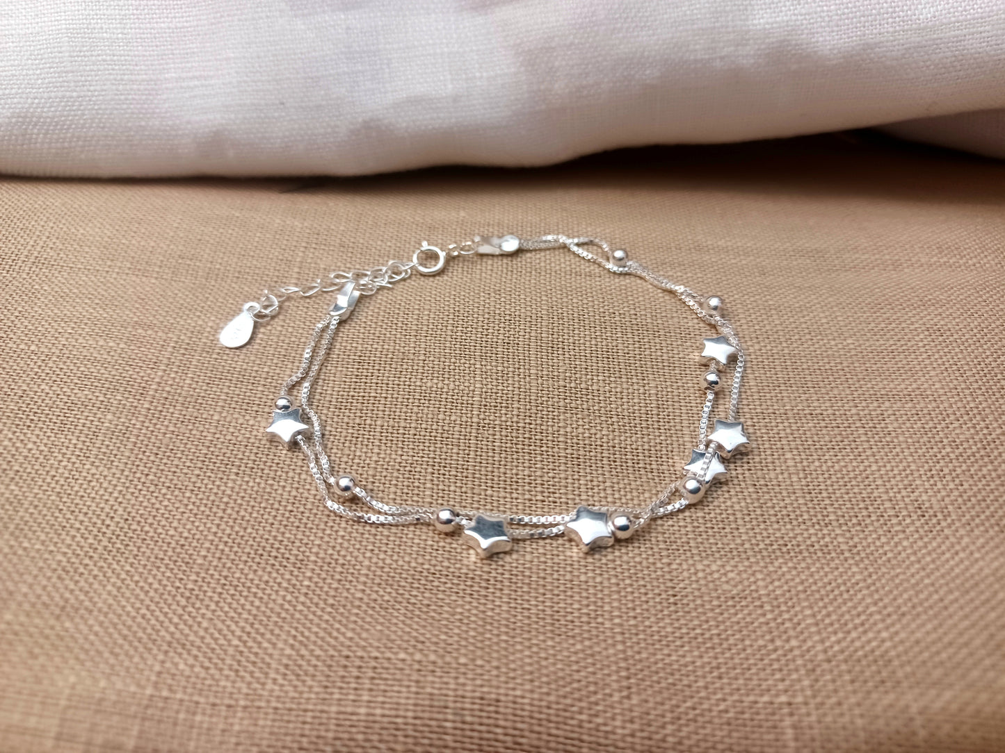 925 Sterling Silver 3 Layer Beaded Bracelet