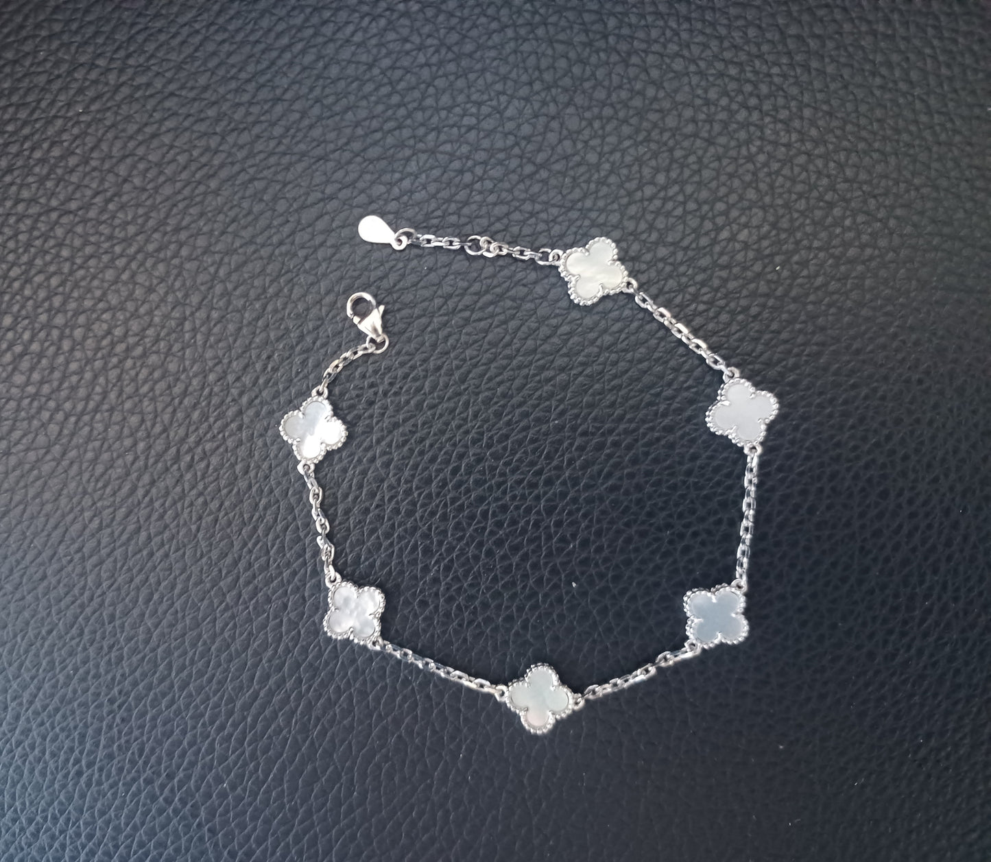 Mother of Pearl Sterling Silver Four Leaf Mini Clover Bracelet - Gift for her USA,UK ,Canada, Australia