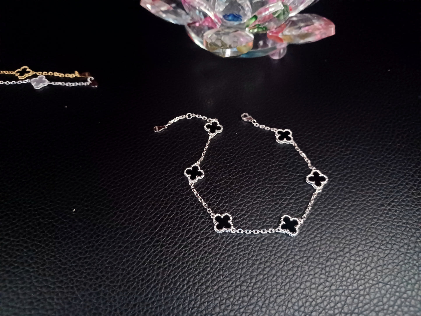 Mother of Pearl Sterling Silver Four Leaf Mini Clover Bracelet - Gift for her USA,UK ,Canada, Australia