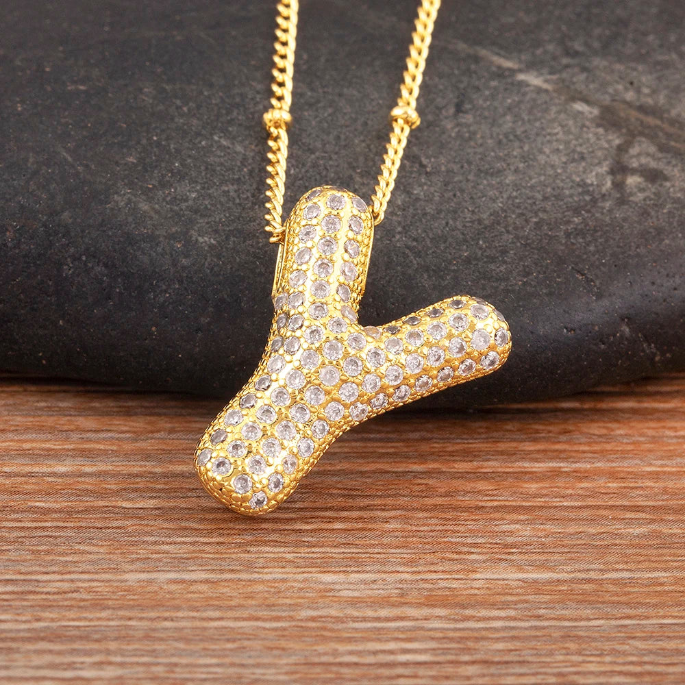 Personalise Initial Letter Bubble Gold Necklace