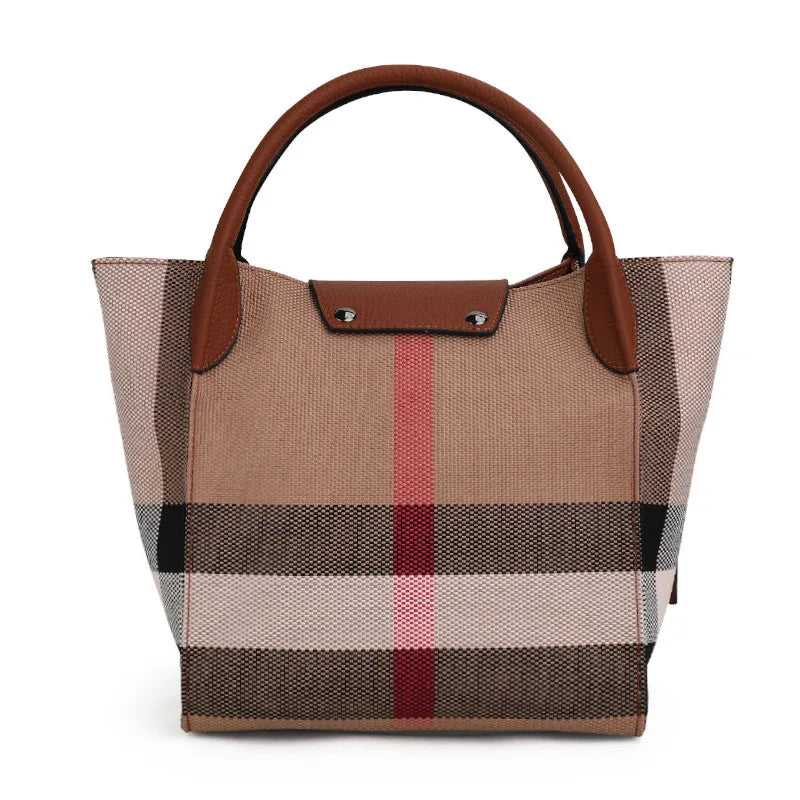 Plaid Check Canvas Tote Handbag