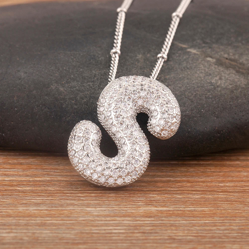 Personalise Initial Letter Bubble Silver Necklace