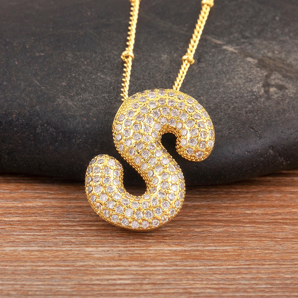 Personalise Initial Letter Bubble Gold Necklace