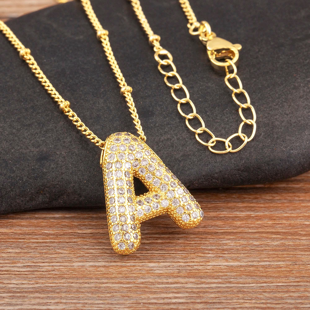 Personalise Initial Letter Bubble Gold Necklace