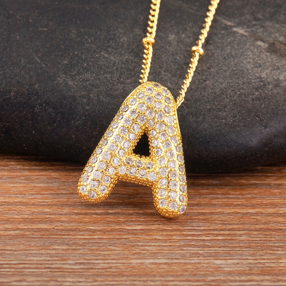 Personalise Initial Letter Bubble Gold Necklace