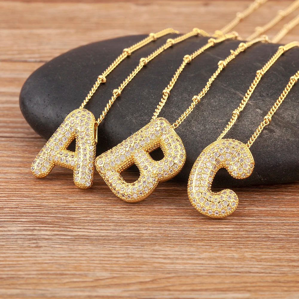 Personalise Initial Letter Bubble Gold Necklace