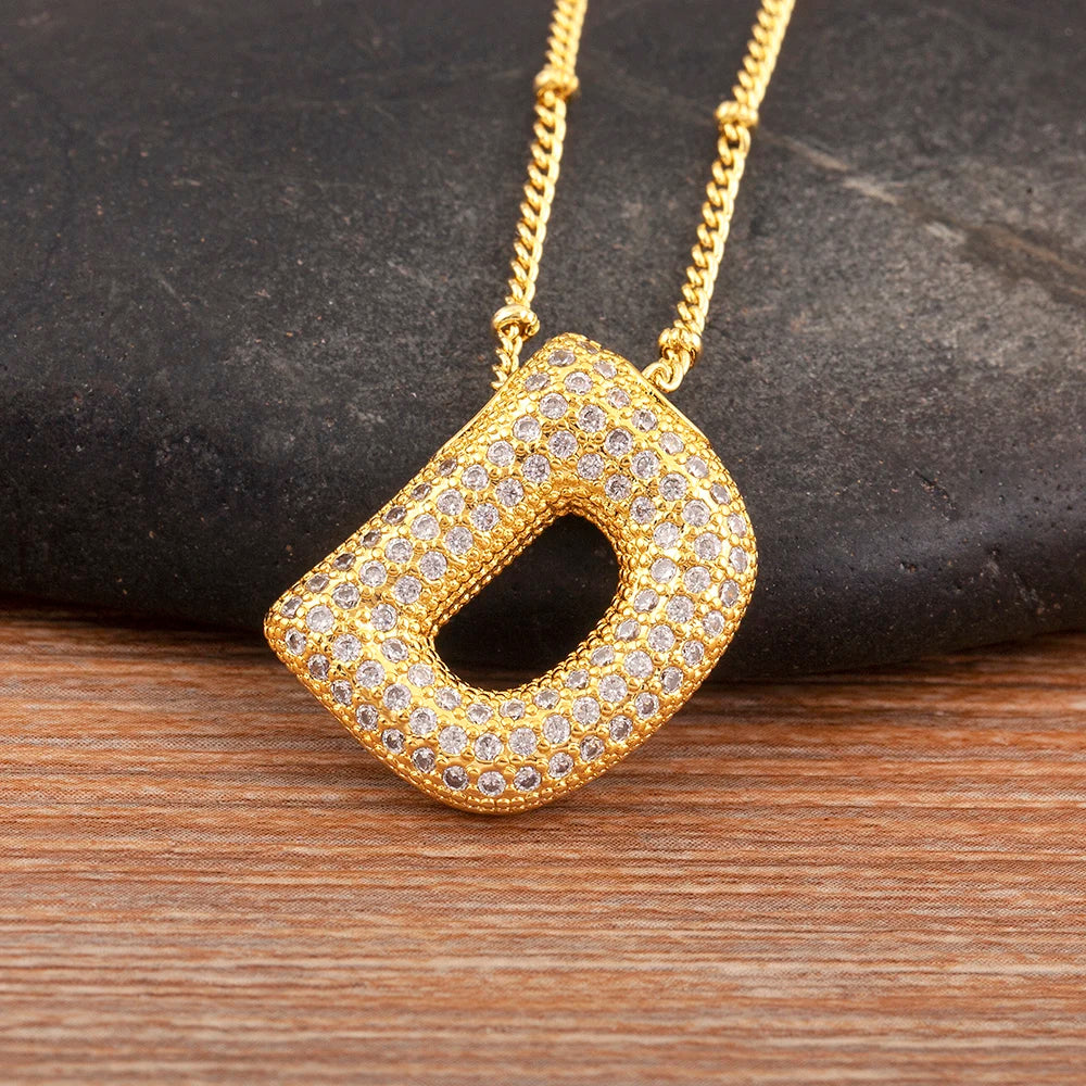 Personalise Initial Letter Bubble Gold Necklace