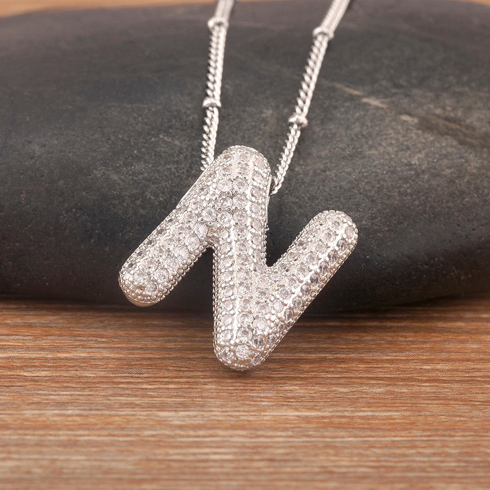 Personalise Initial Letter Bubble Silver Necklace