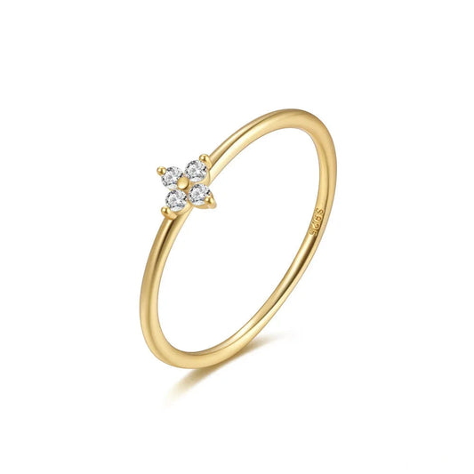 925 Sterling Silver Flower Gold Engagement Ring