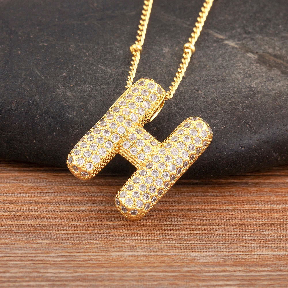 Personalise Initial Letter Bubble Gold Necklace