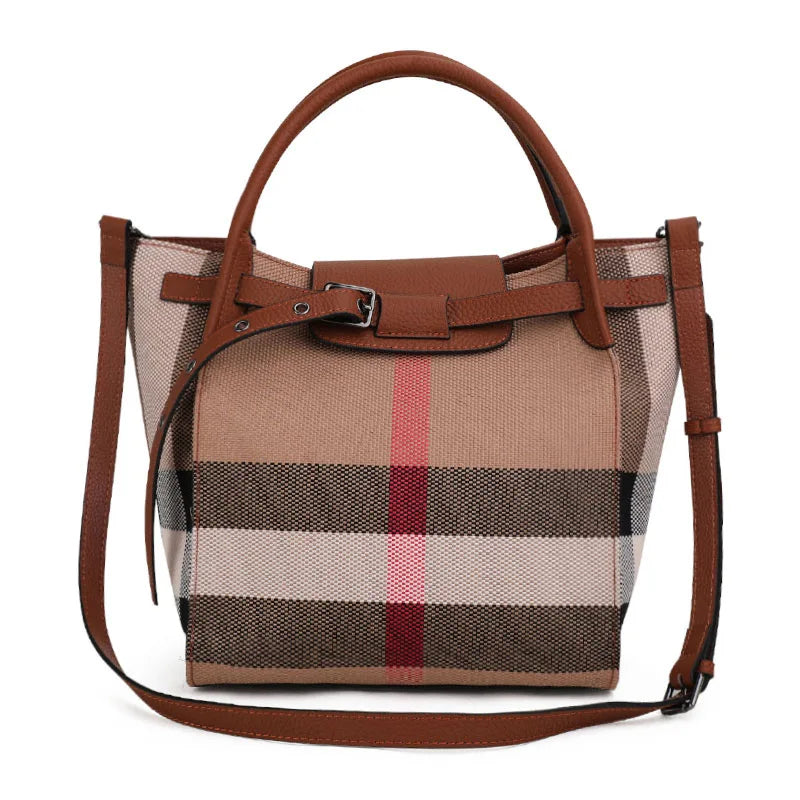 Plaid Check Canvas Tote Handbag