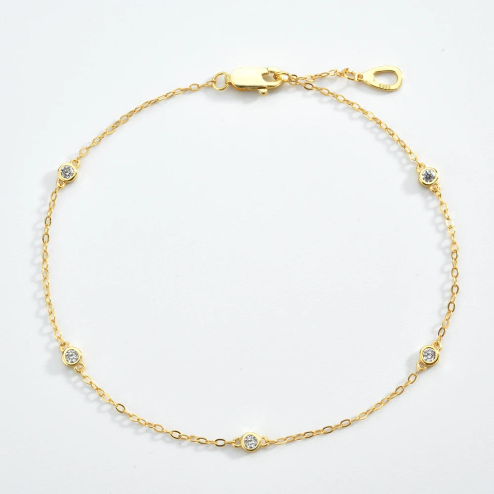 Exquisite 925 Sterling Silver Gold Zircon Bracelet