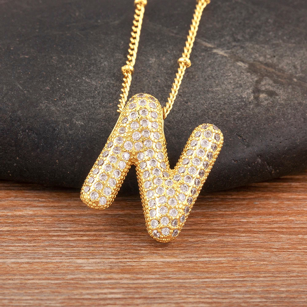 Personalise Initial Letter Bubble Gold Necklace