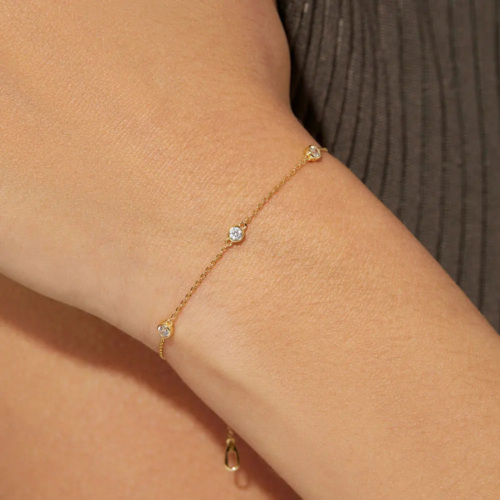 Exquisite 925 Sterling Silver Gold Zircon Bracelet