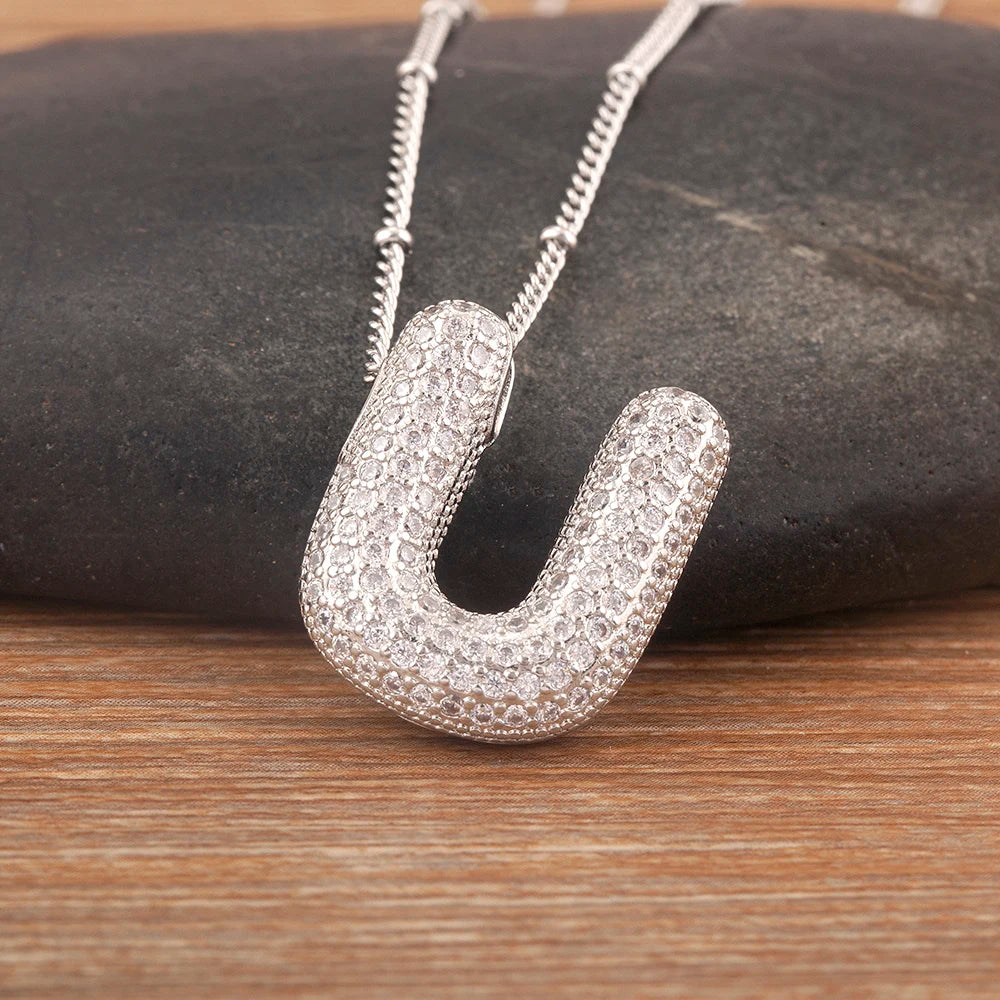 Personalise Initial Letter Bubble Silver Necklace