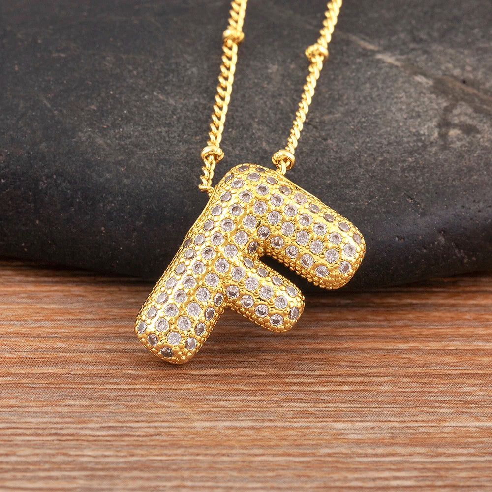 Personalise Initial Letter Bubble Gold Necklace