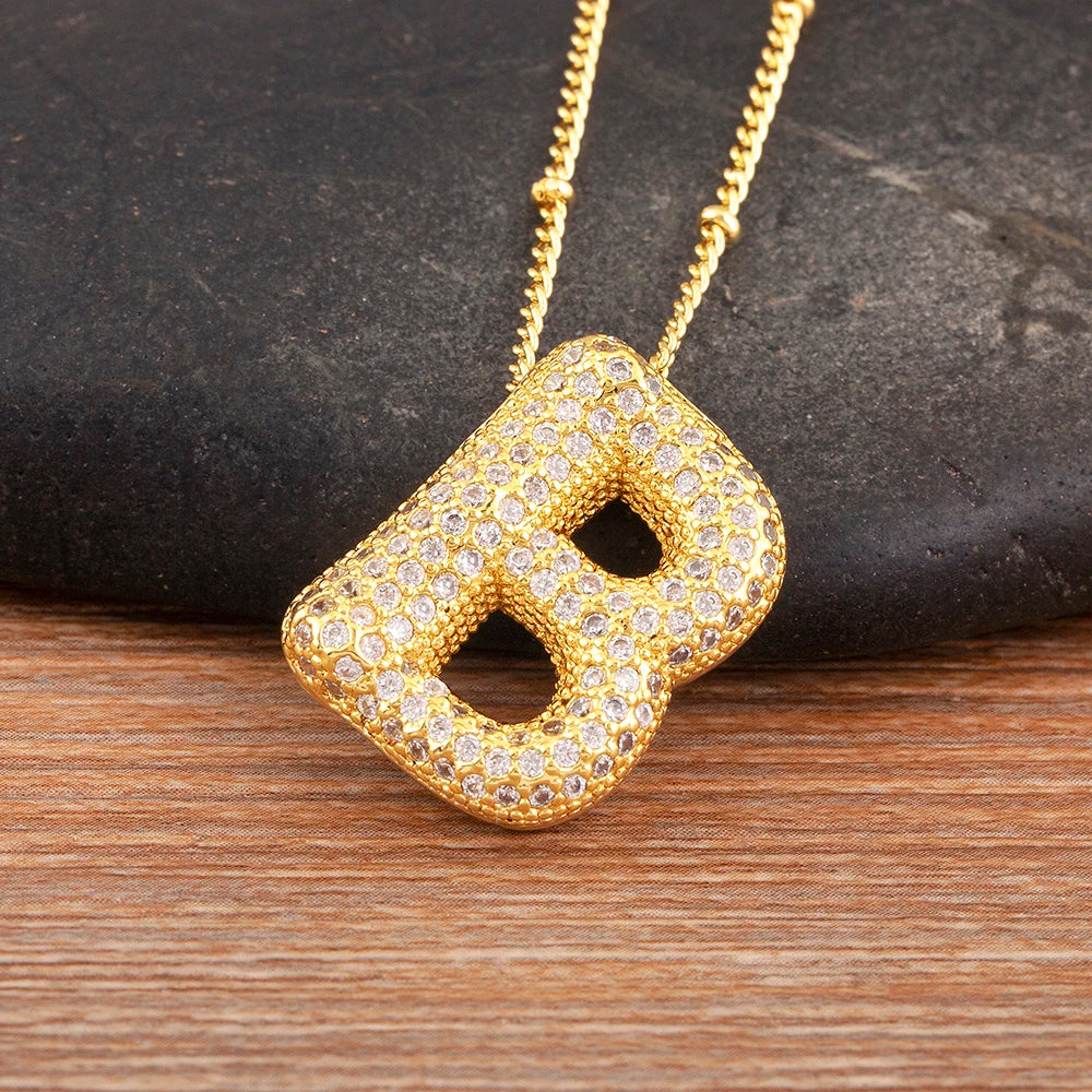 Personalise Initial Letter Bubble Gold Necklace