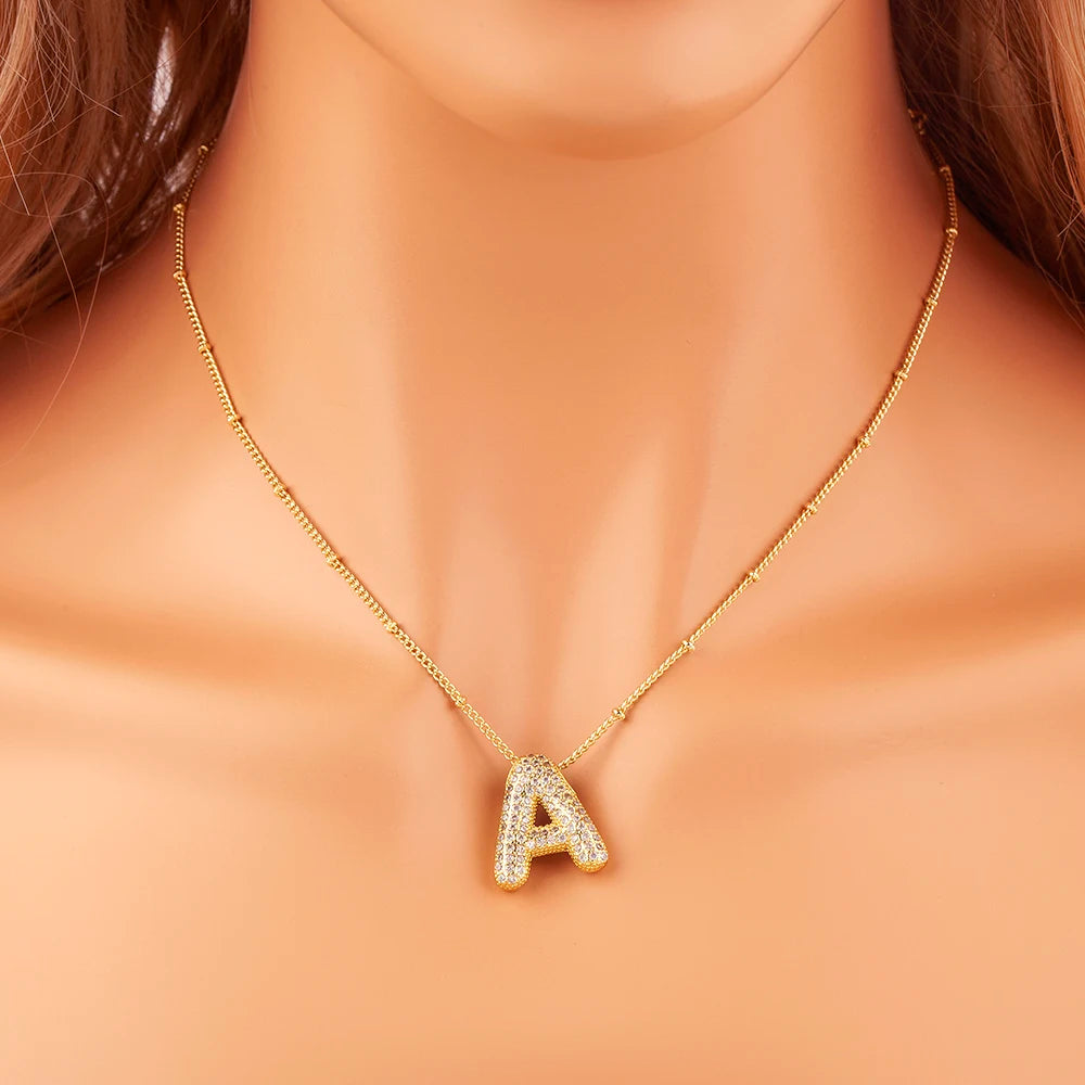 Personalise Initial Letter Bubble Gold Necklace