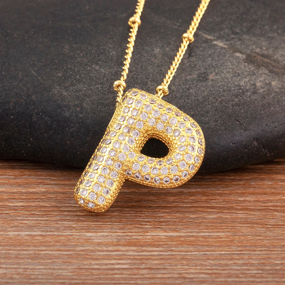 Personalise Initial Letter Bubble Gold Necklace