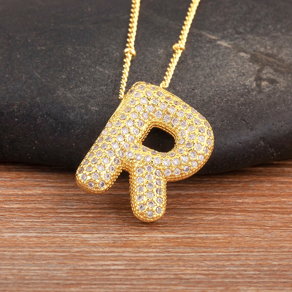 Personalise Initial Letter Bubble Gold Necklace