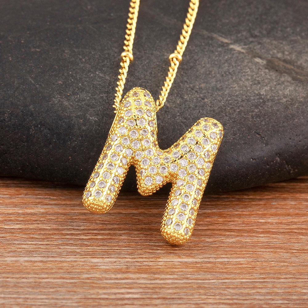 Personalise Initial Letter Bubble Gold Necklace