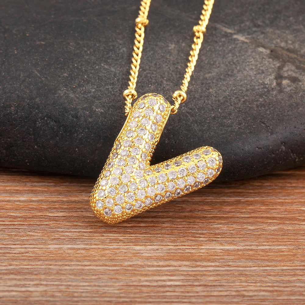 Personalise Initial Letter Bubble Gold Necklace