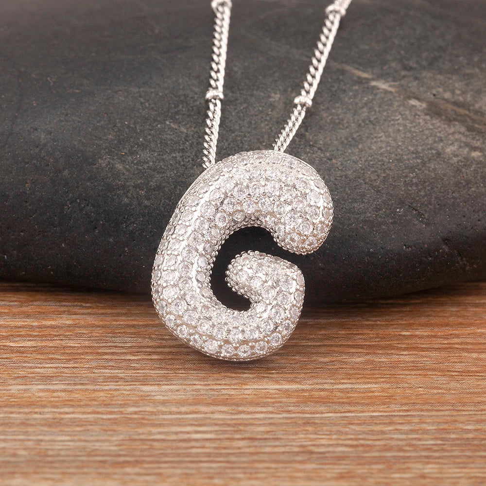 Personalise Initial Letter Bubble Silver Necklace