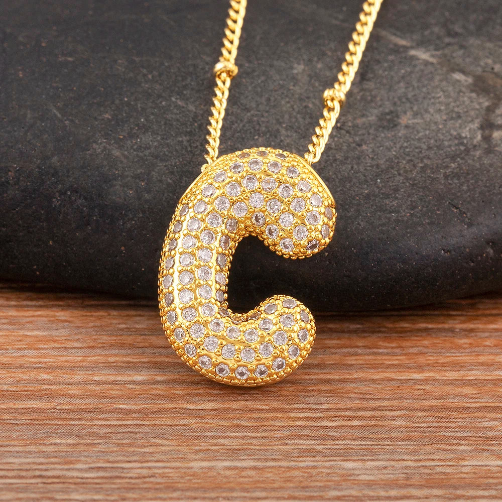 Personalise Initial Letter Bubble Gold Necklace