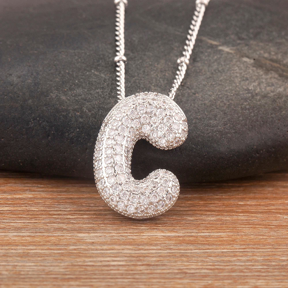 Personalise Initial Letter Bubble Silver Necklace