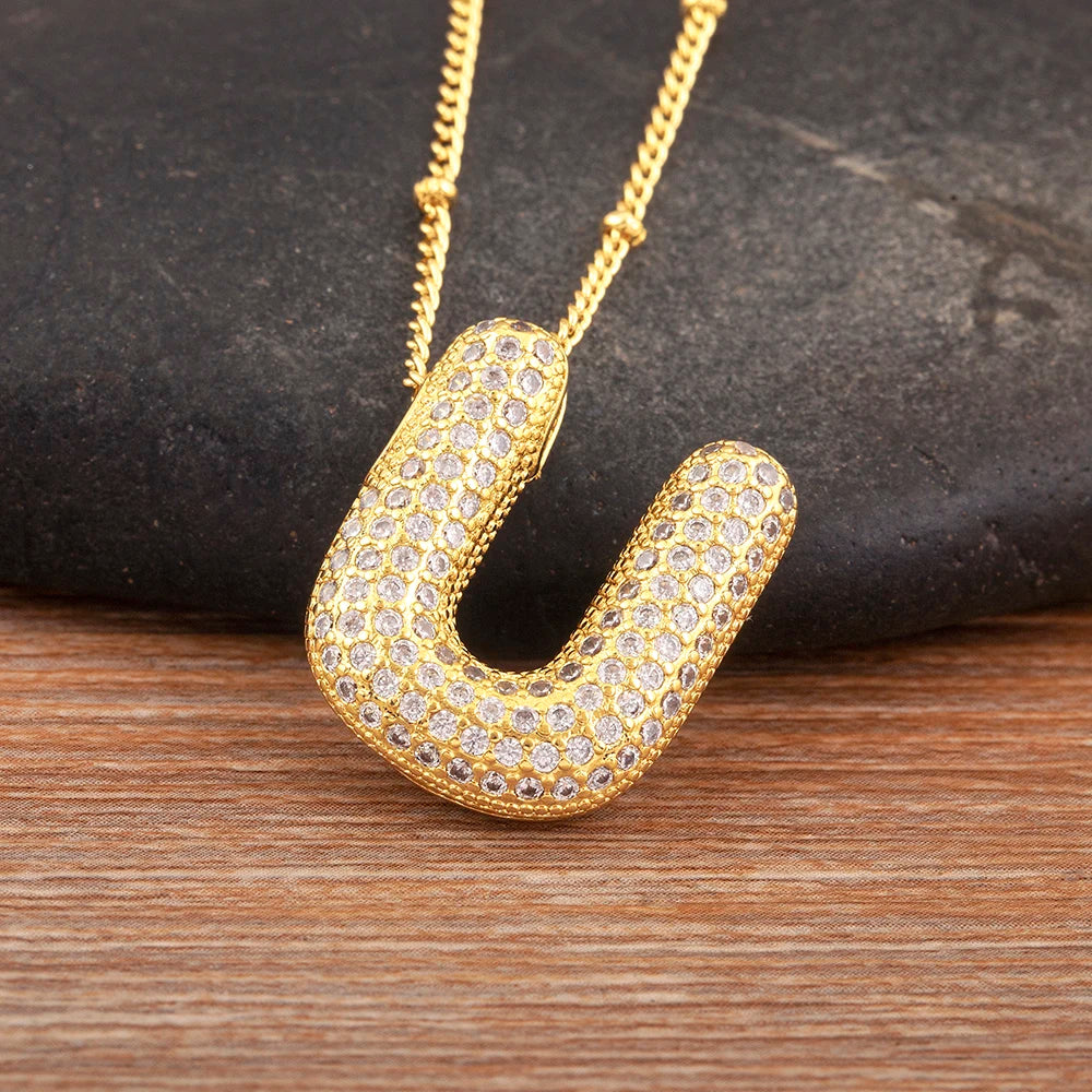 Personalise Initial Letter Bubble Gold Necklace