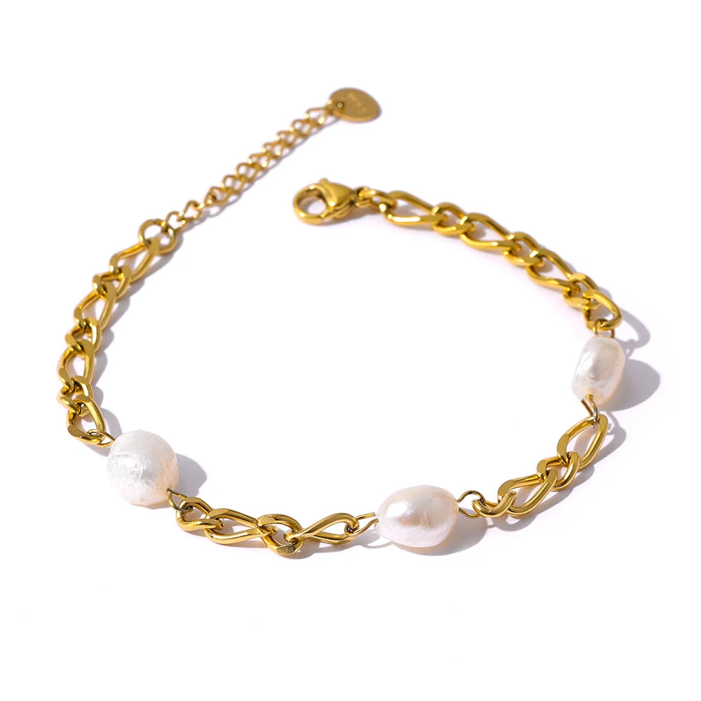 Natural Pearl Chain Bracelet in Stainless Steel