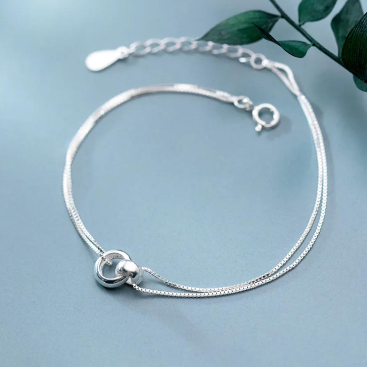 Solid Sterling Silver Hoop Ring Layered Bracelet