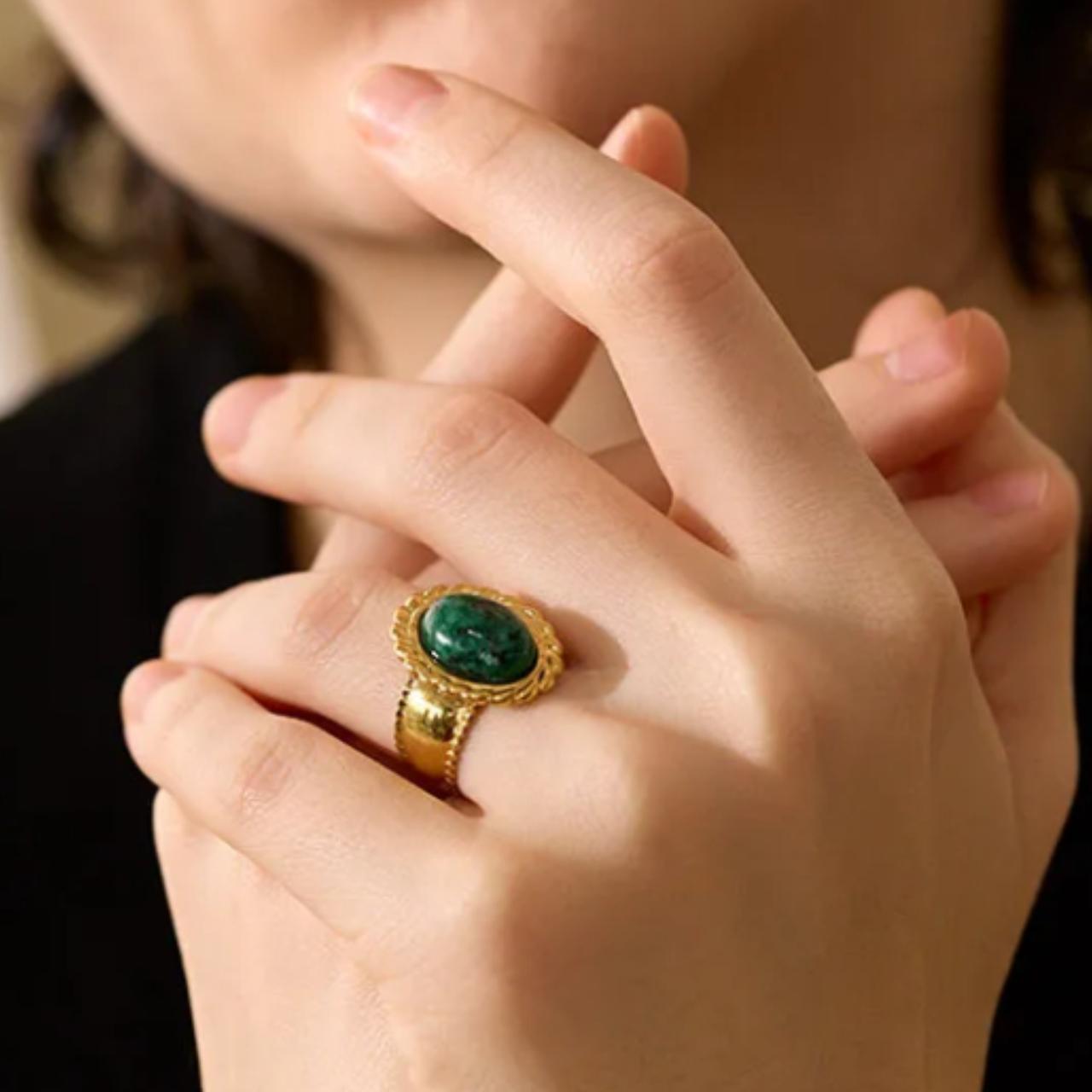 Natural Turquoise Stone Gold Statement Ring