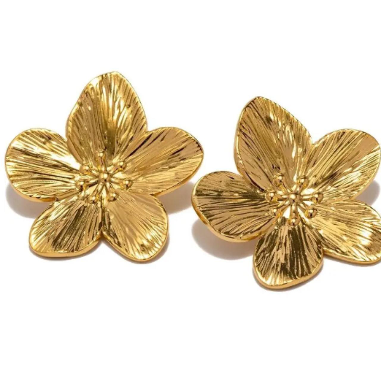 Gold Chunky Statement Drop Drape Flower Earring