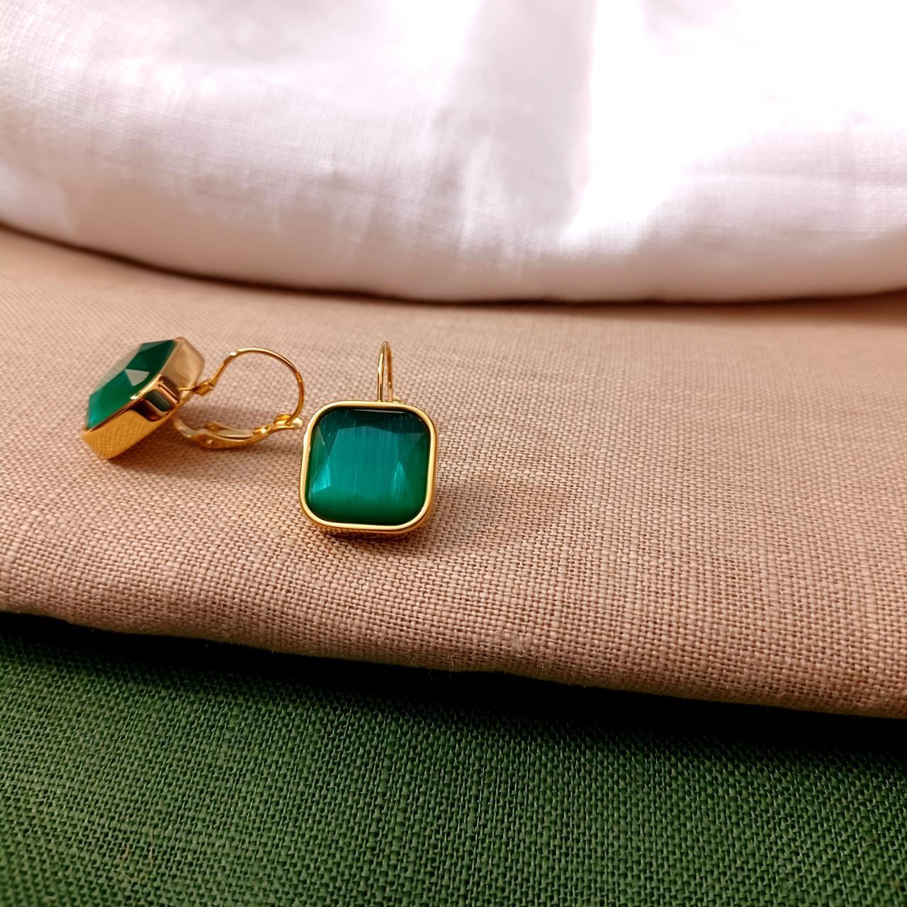 Emerald Cubic Zirconia Gold French Hinge Earring