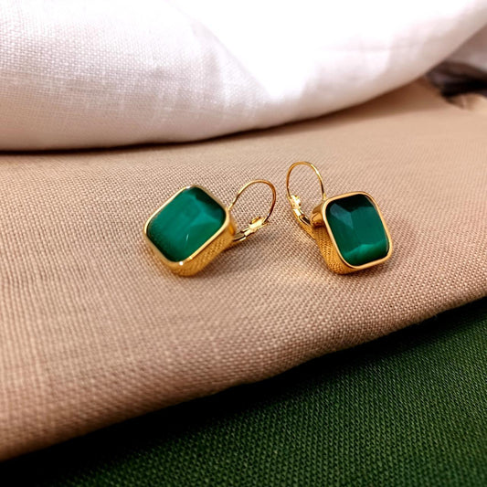 Emerald Cubic Zirconia Gold French Hinge Earring