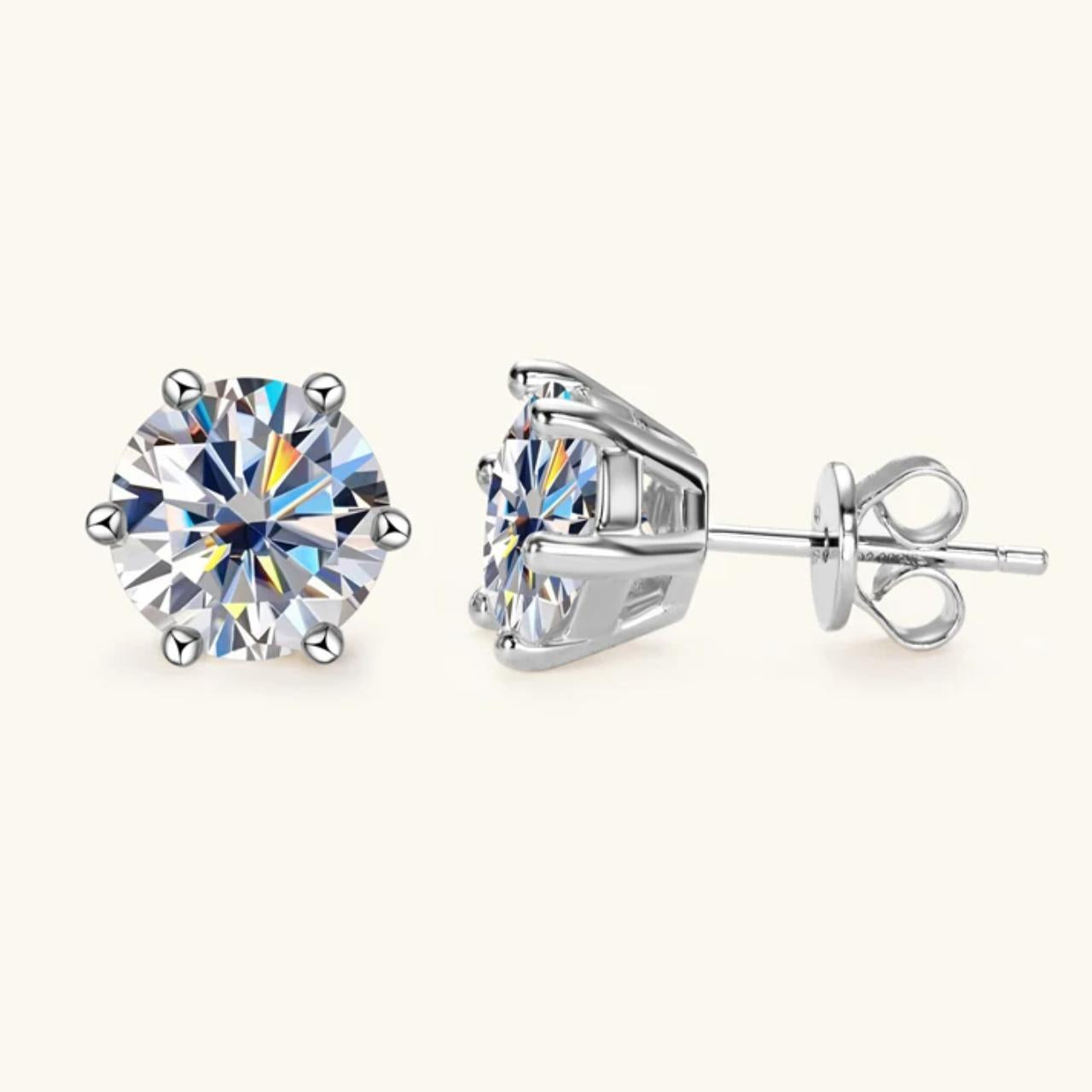 Moissanite 2.0 Carat Solitaire Sterling Silver Stud