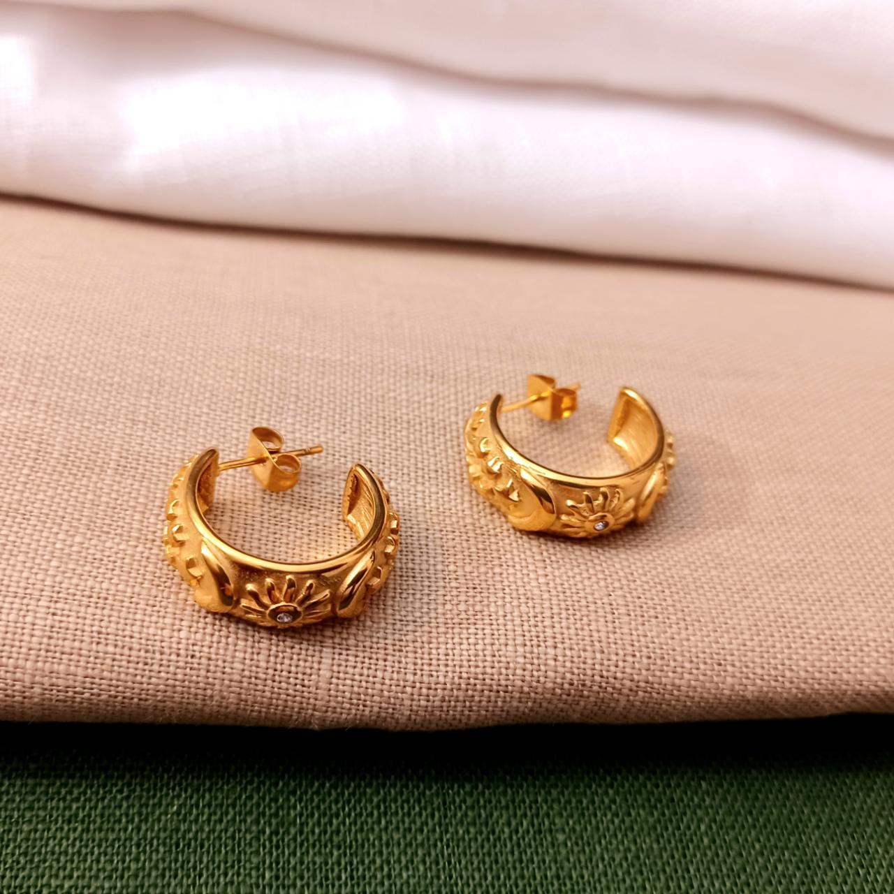 Gold Moon and Sun Celestial Stud Earrings