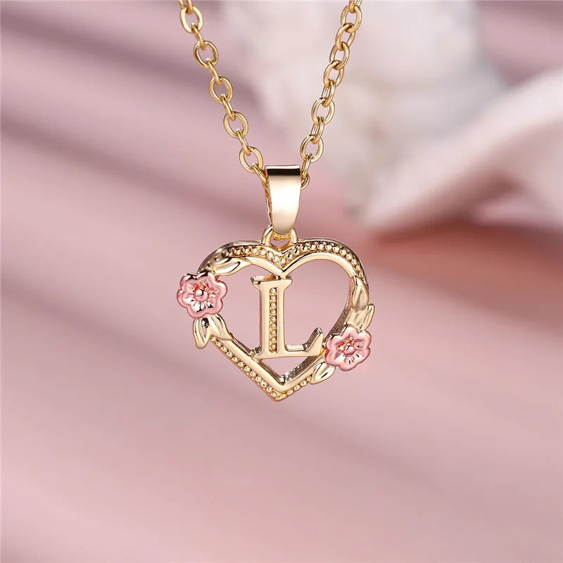 Personalised Initial Flower Heart Letter Necklace