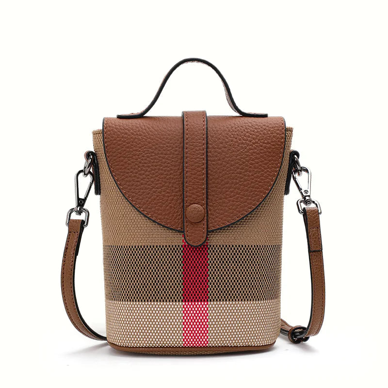 Fashionable Shoulder Mini Plaid Canvas Crossbody Bag