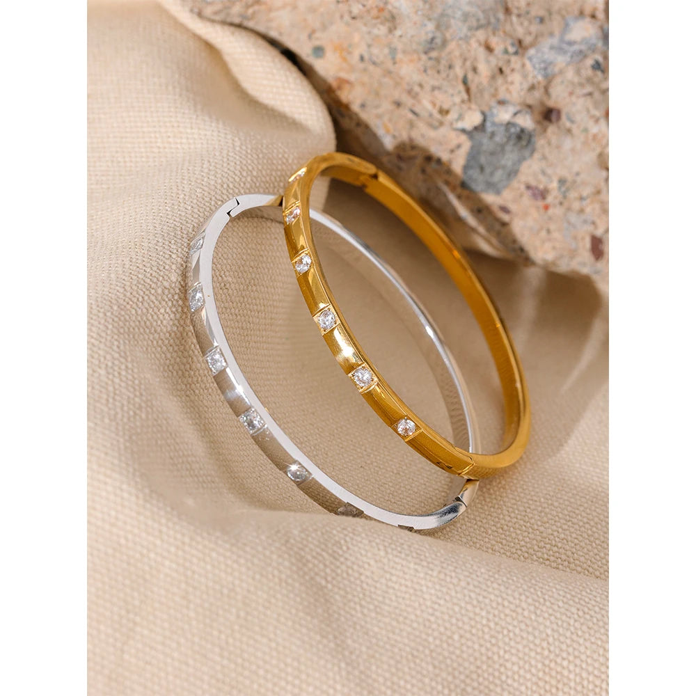 Gold Stylish Cubic Zirconia Bangle Bracelet