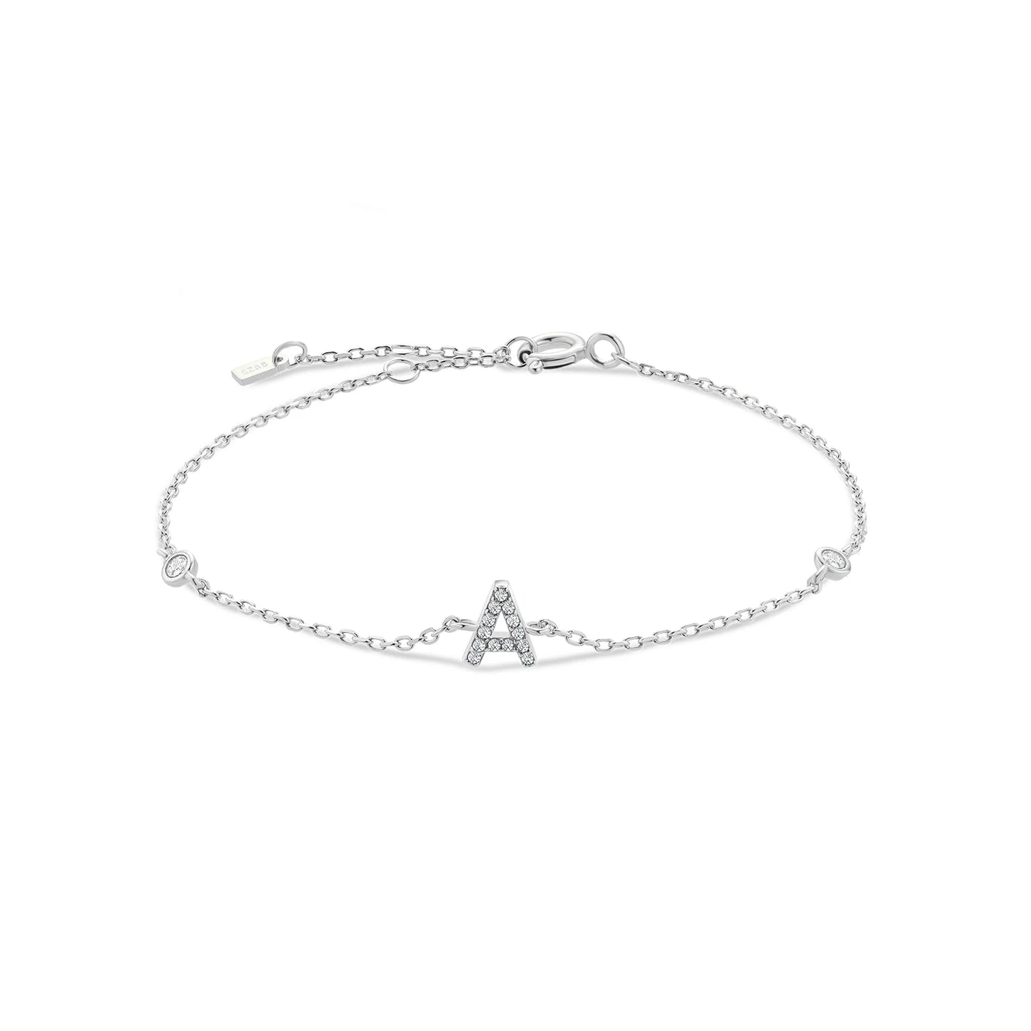 925 Sterling Silver Personalised Initial A - Z Gold Bracelet