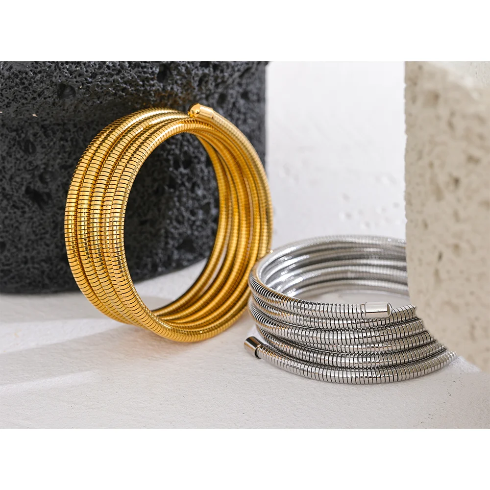 Luxury Gold Stackable Multi-Layer Wrap Arm Bracelet Bangle